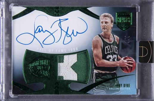 2019/20 Panini Eminence "Hall of Fame Autographs" #HF-LBD Larry Bird Signed Game Used Patch Card (#3/3) - Panini Encased